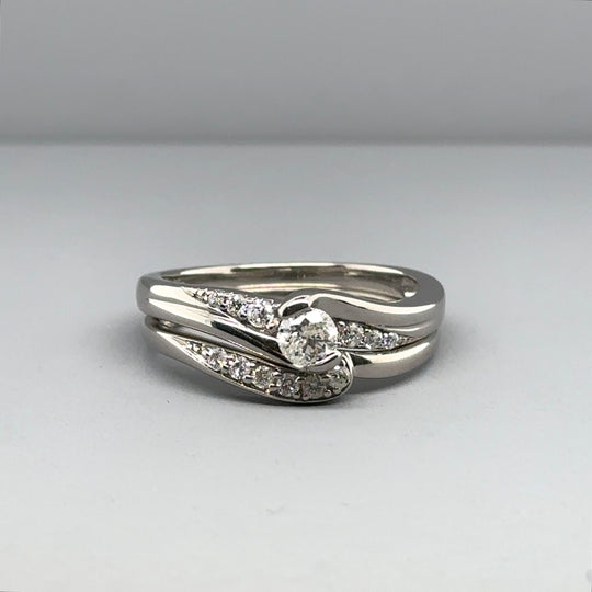 9ct White Gold Diamond Ring Set (c. 0.40 - 0.45ct) - Size Q