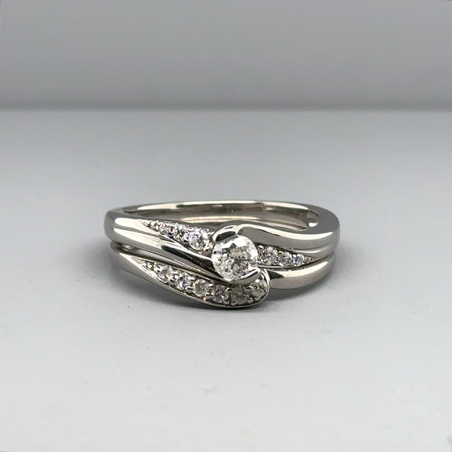 9ct White Gold Diamond Ring Set (c. 0.40 - 0.45ct) - Size Q