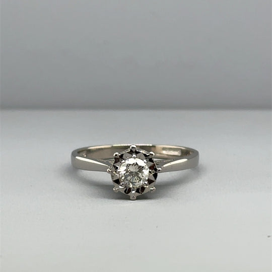18ct White Gold Single Stone Diamond Ring (c. 0.30 - 0.35ct) - Size O 1/2