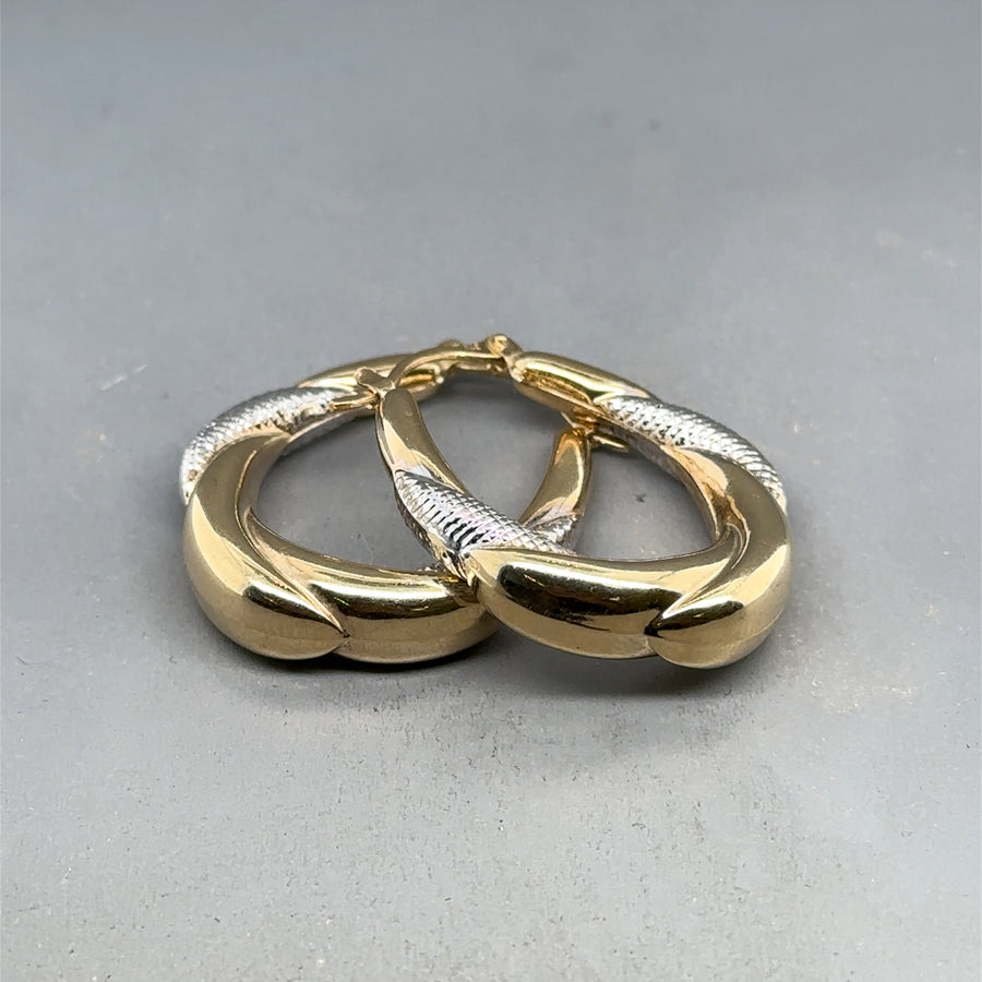 9ct Bi-Colour Creoles Hoop Earrings