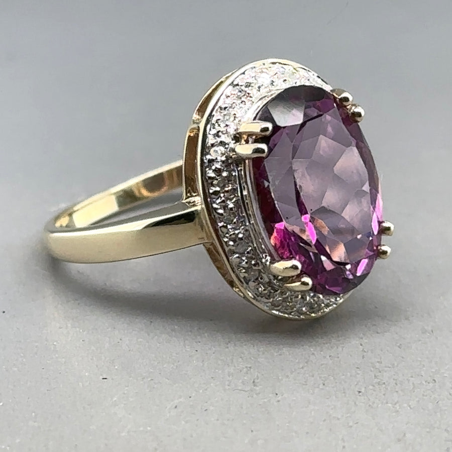 9ct Yellow Gold Diamond and Purple Topaz Ring - Size P
