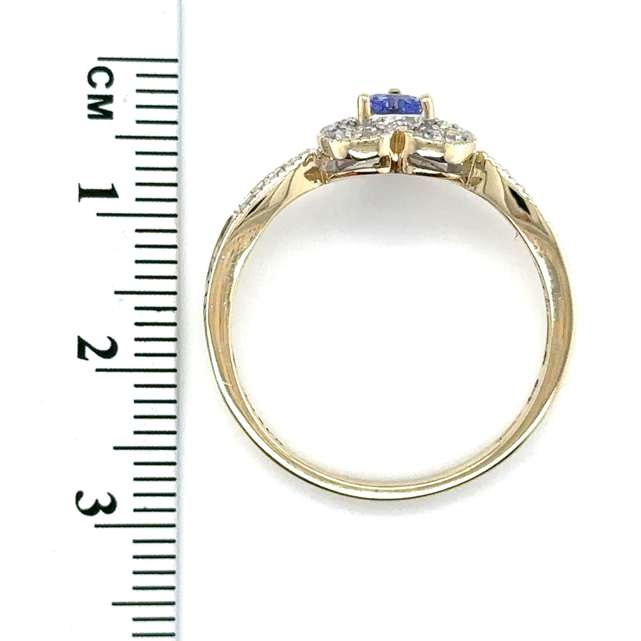 9ct Yellow Gold Diamond and Tourmaline Heart Ring (c. 0.15ct) - Size V