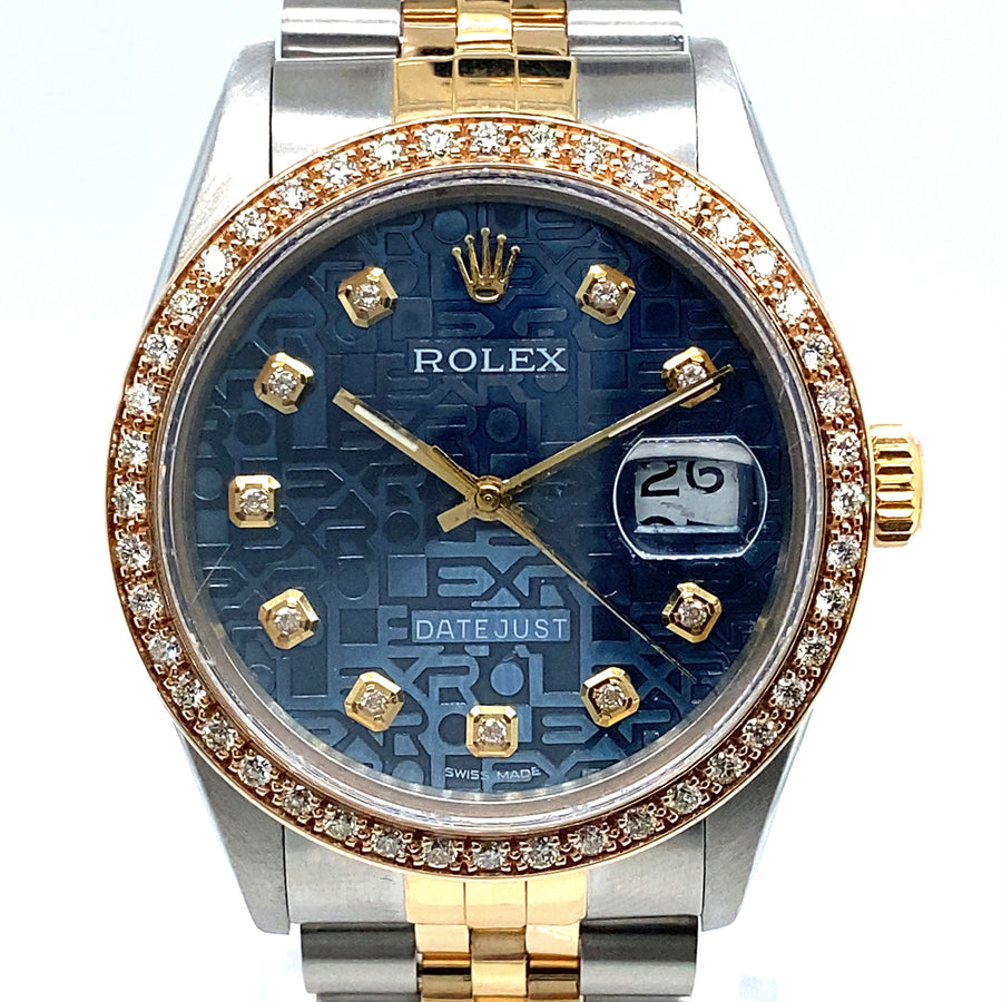 Pre-Owned Bi-Colour Stainless Steel and 18ct Yellow Gold Datejust Diamond Bezel Rolex (Gents)