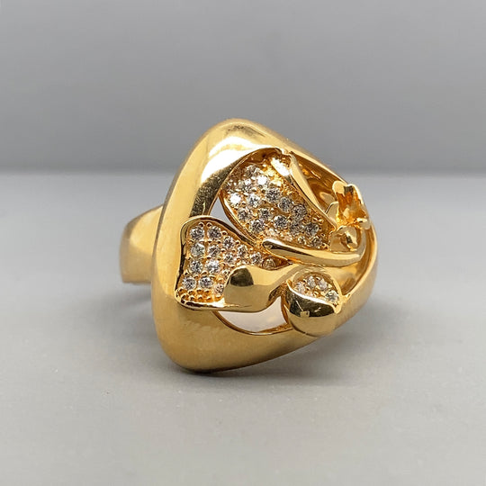 18ct Yellow Gold Fancy Cubic Zirconia Flower Ring - Size P (NEW!)