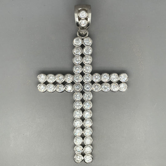 Sterling Silver Large Cubic Zirconia Cross Pendant