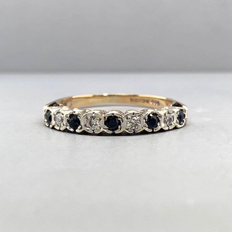 9ct Yellow Gold Diamond and Sapphire Ring - Size O