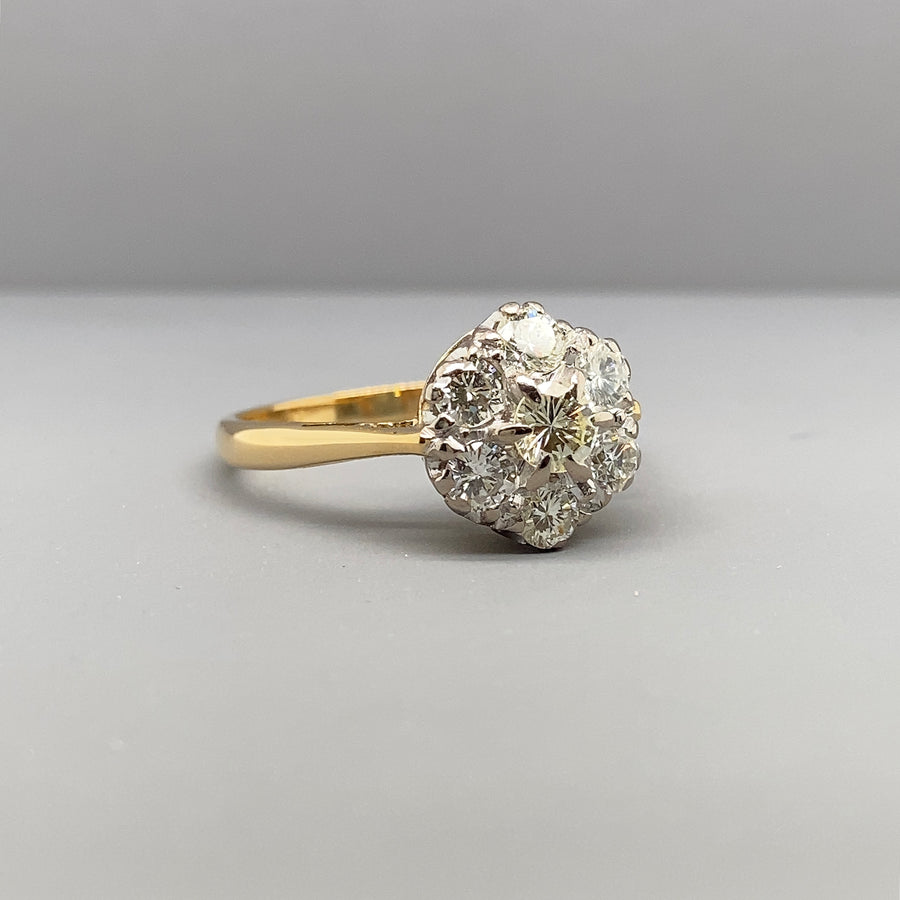 14ct Yellow Gold Diamond Cluster Ring (c. 0.95ct) - Size O