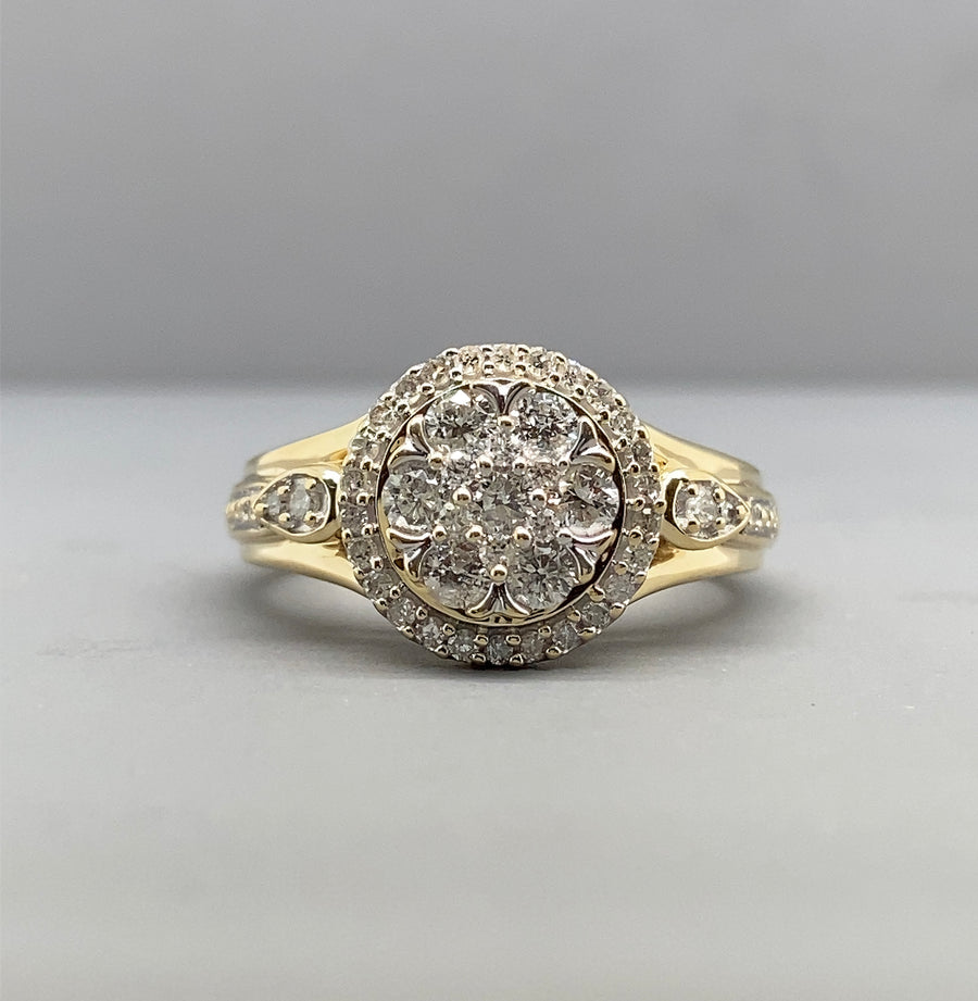 9ct Yellow Gold Diamond Fancy Ring (c. 0.55 - 0.60ct) - Size J 1/2