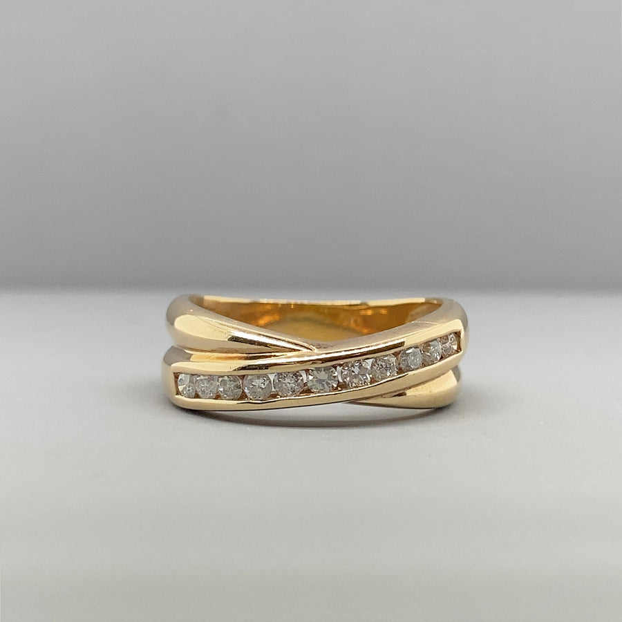 9ct Yellow Gold Diamond Set Crossover Ring (c. 0.25ct) - Size L