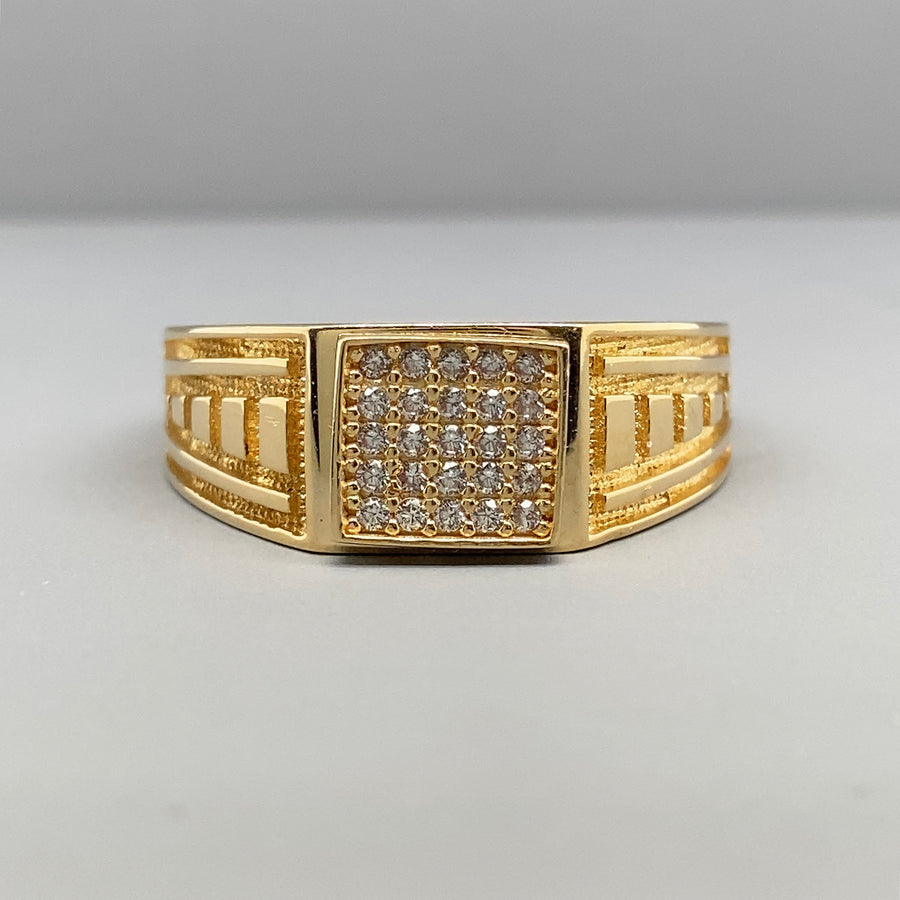 14ct Yellow Gold Cubic Zirconia Signet Ring - Size V