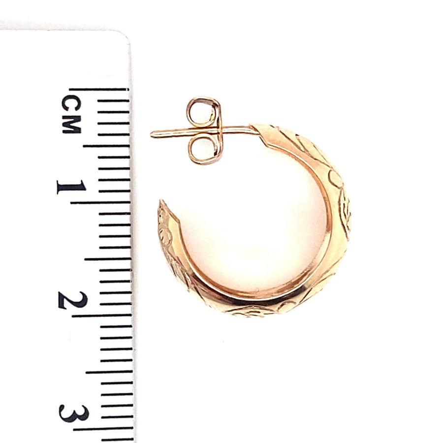 9ct Yellow Gold Patterned Half Hoop Earrings