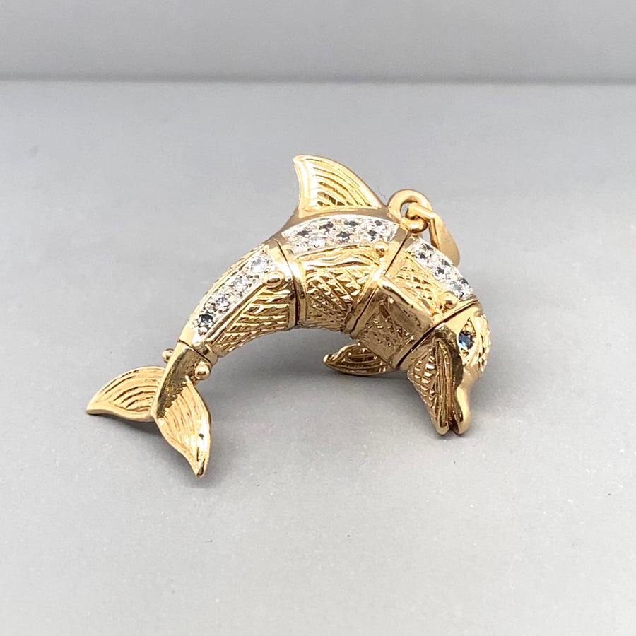 9ct Yellow Gold Cubic Zirconia Dolphin Pendant