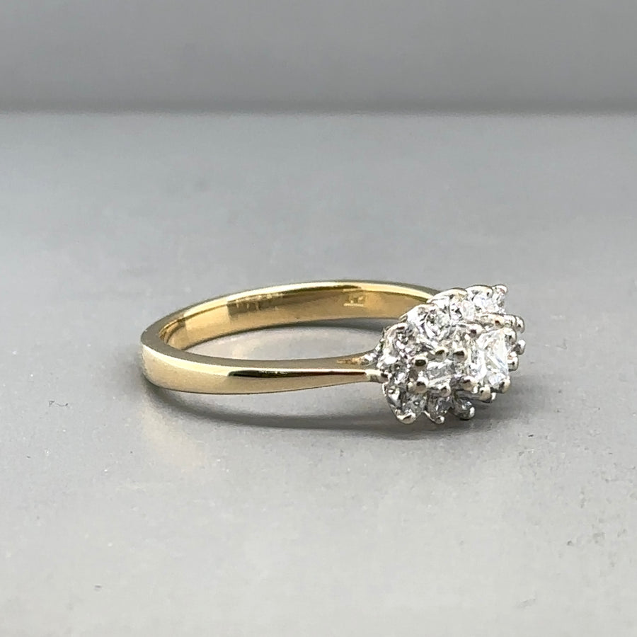 18ct Yellow Gold Diamond Cluster Ring (c. 0.50ct) - Size J