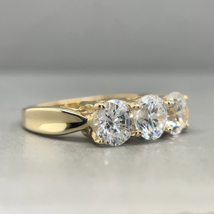 9ct Yellow Gold Three Stone Cubic Zirconia Ring - Size N
