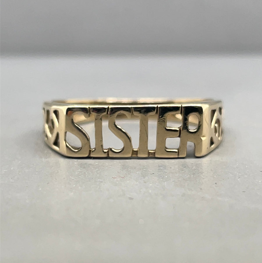 9ct Yellow Gold Sister Ring - Size M 1/2