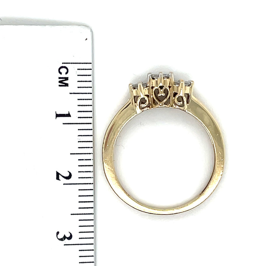 9ct Yellow Gold Triple Diamond Cluster Ring (c. 0.25ct) - Size M