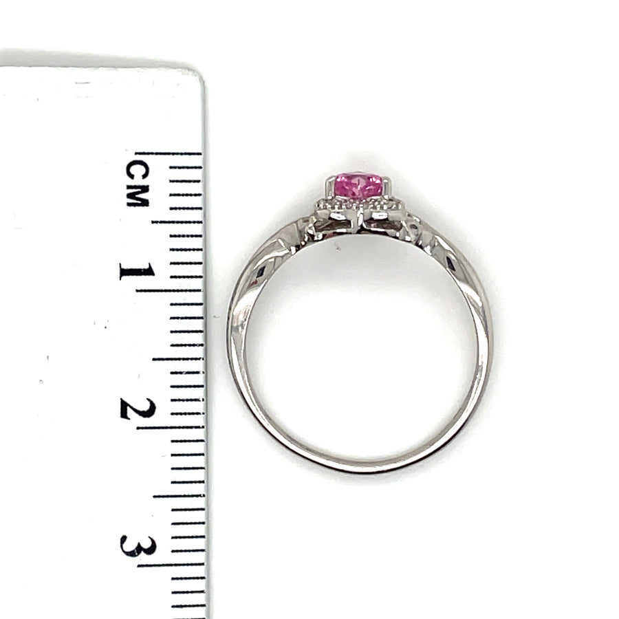 9ct White Gold Diamond and Pink Topaz Ring - Size M