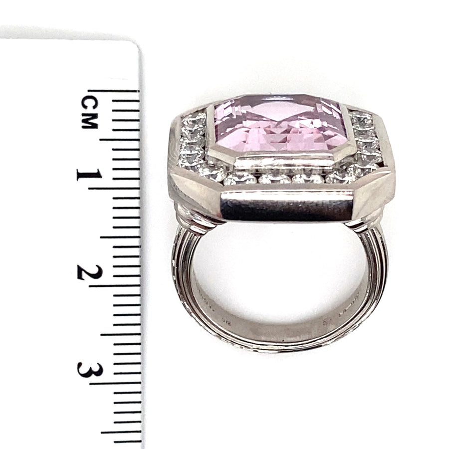 18ct White Gold Diamond and Kunzite Theo Fennel Ring (c. 1.40ct) - Size K