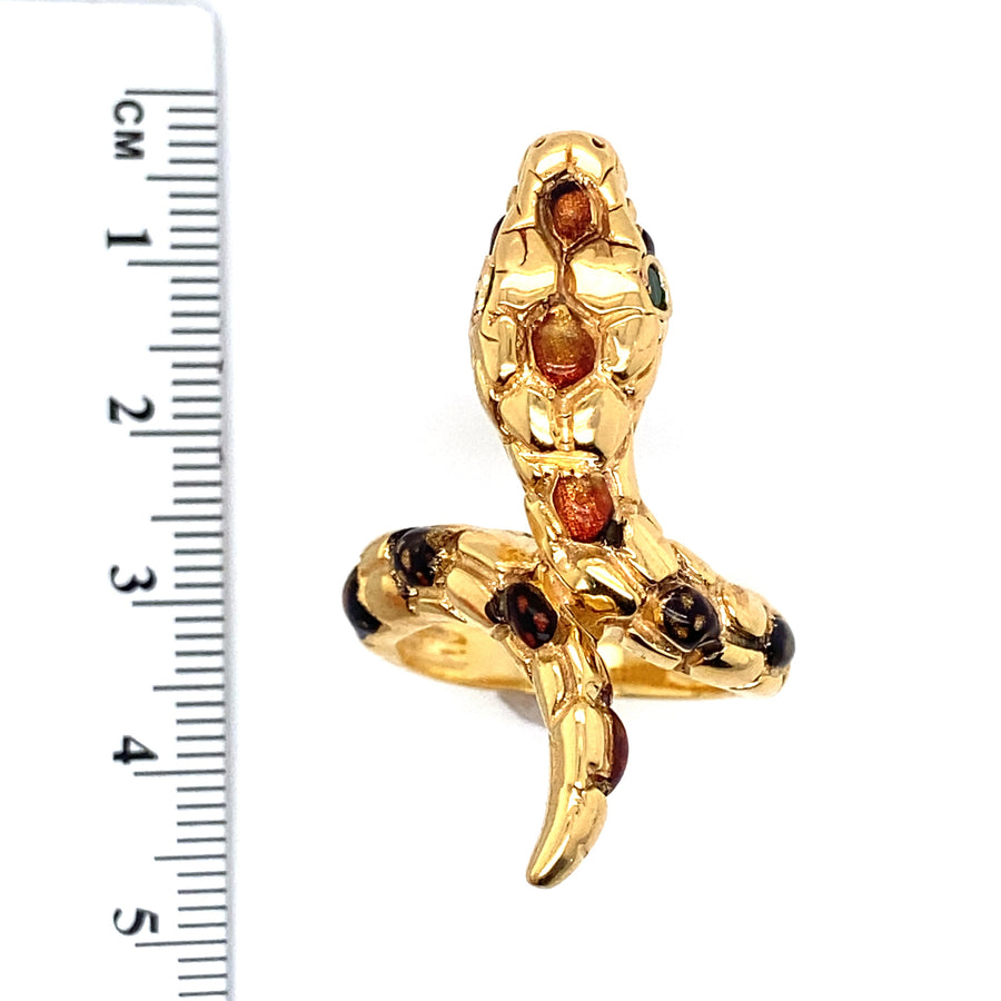 18ct Yellow Gold Fancy Cubic Zirconia Snake Ring - Size Q 1/2 (NEW!)