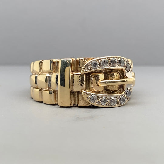 9ct Yellow Gold Cubic Zirconia Buckle Ring - Size U 1/2