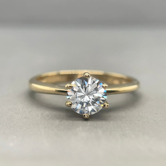 9ct Yellow Gold Single Stone Cubic Zirconia Ring - Size M