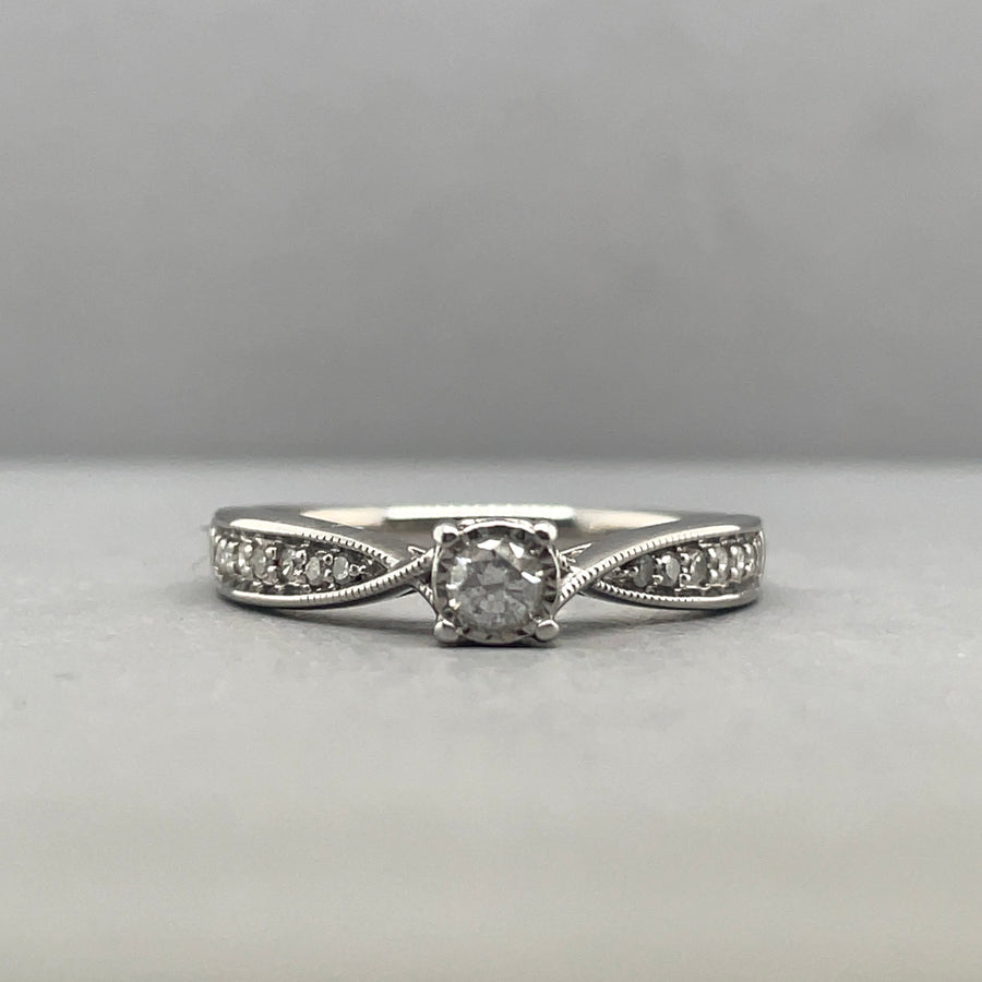 9ct White Gold Diamond Ring (c. 0.20ct) - Size L 1/2