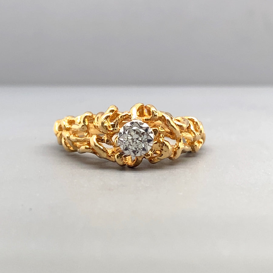 18ct Yellow Gold Single Stone Fancy Diamond Set Ring - Size M