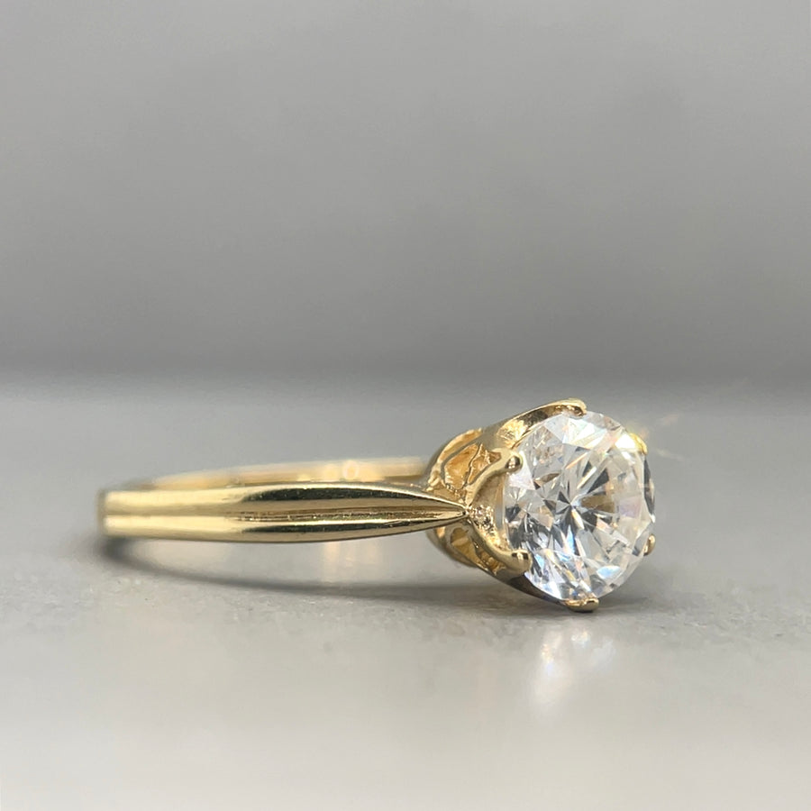 14ct Yellow Gold Single Stone Cubic Zirconia Ring - Size M