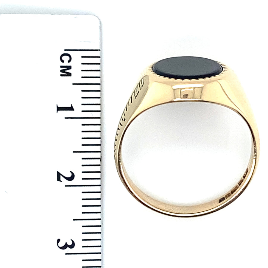 9ct Yellow Gold Onyx Ring - Size R