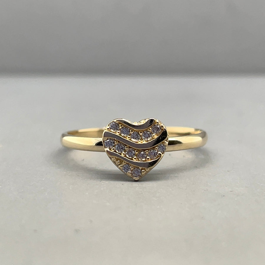 14ct Yellow Gold Cubic Zirconia Heart Ring - Size L