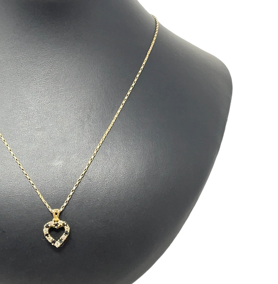 9ct Yellow Gold Cubic Zirconia Heart Pendant and Fine Chain (20")