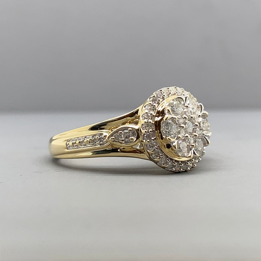 9ct Yellow Gold Diamond Fancy Ring (c. 0.55 - 0.60ct) - Size J 1/2