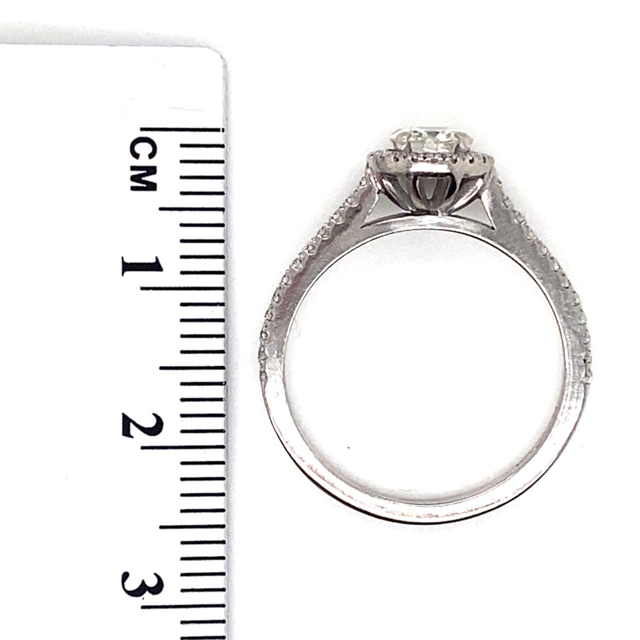 18ct White Gold Diamond Halo Ring - Size N