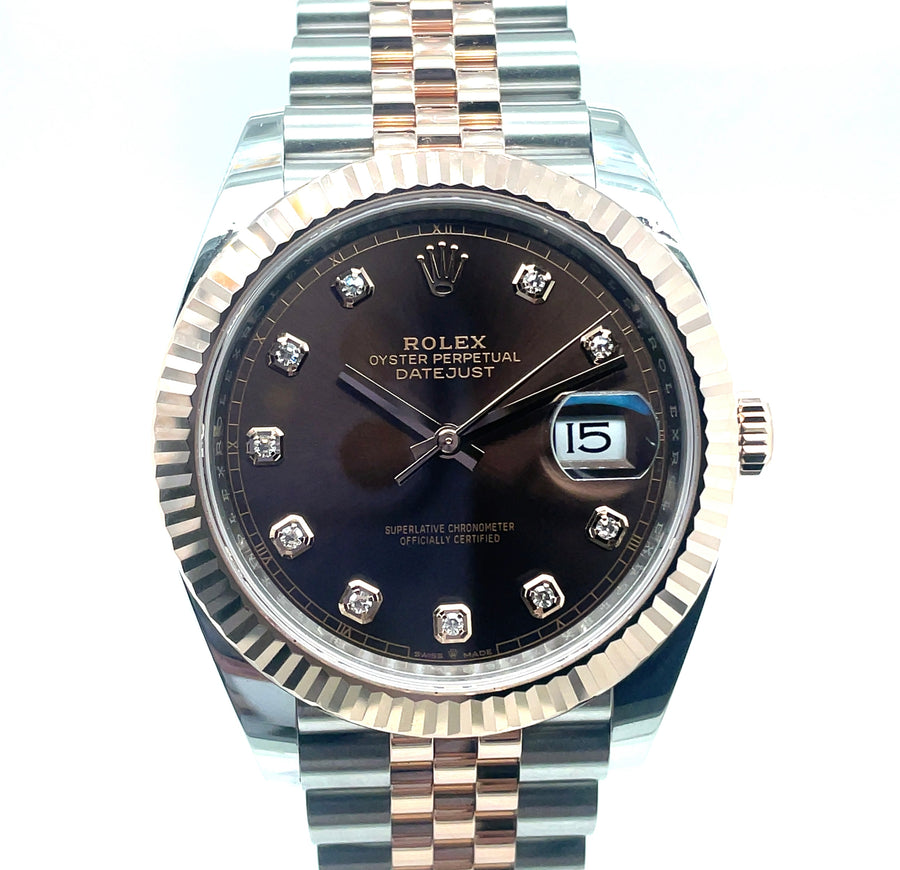 Pre-Owned 18ct Rose Gold and Stainless Steel Bi-Colour Diamond Dot Dial Datejust Rolex (Gents)