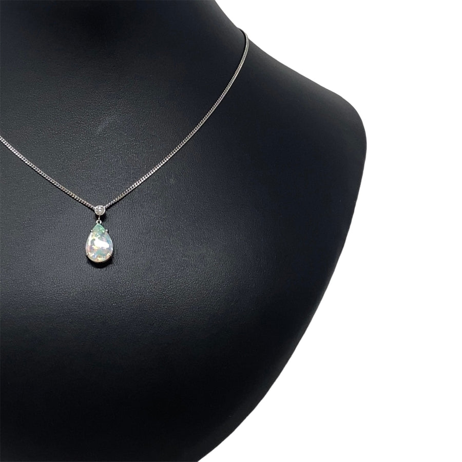 Platinum Opal and Diamond Pendant with Chain (17")