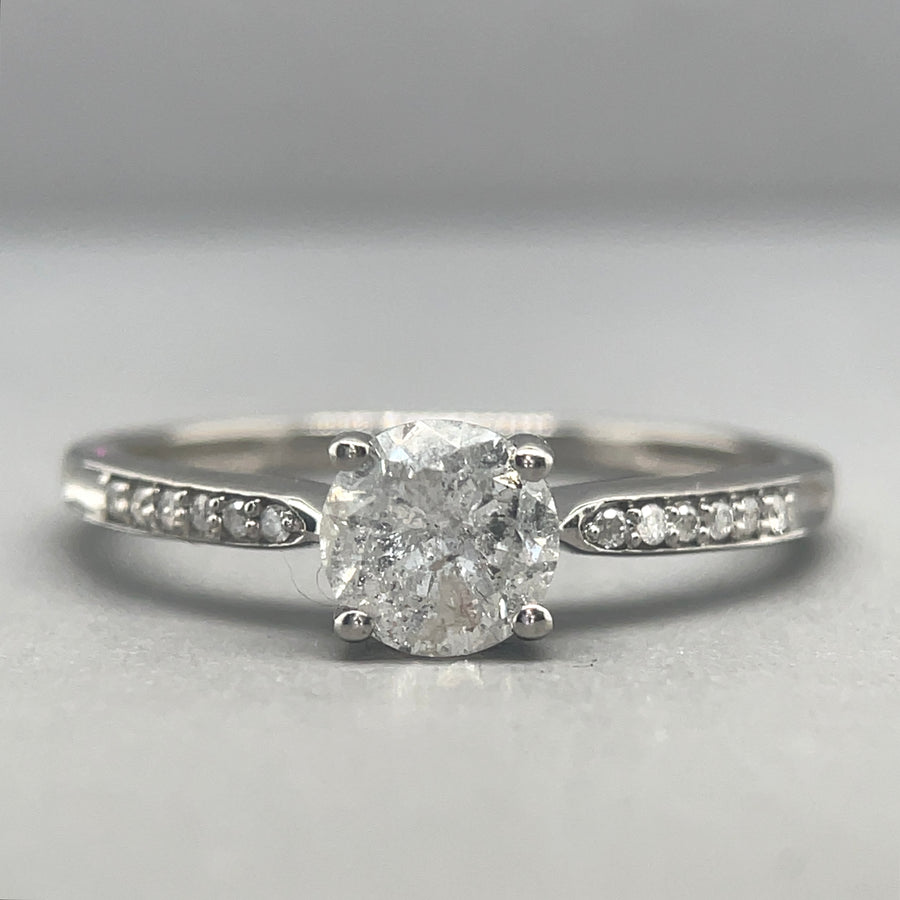 9ct White Gold Single Stone Diamond Ring and Diamond Shoulders (c. 1.00ct) - Size S