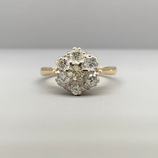 14ct Yellow Gold Diamond Cluster Ring (c. 0.95ct) - Size O