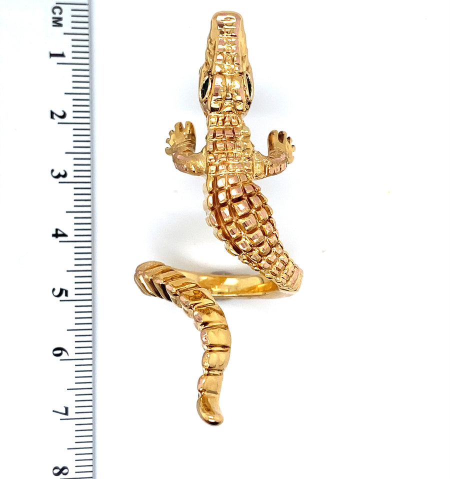 18ct Yellow Gold Cubic Zirconia Crocodile Ring - Size O 1/2 (NEW!)