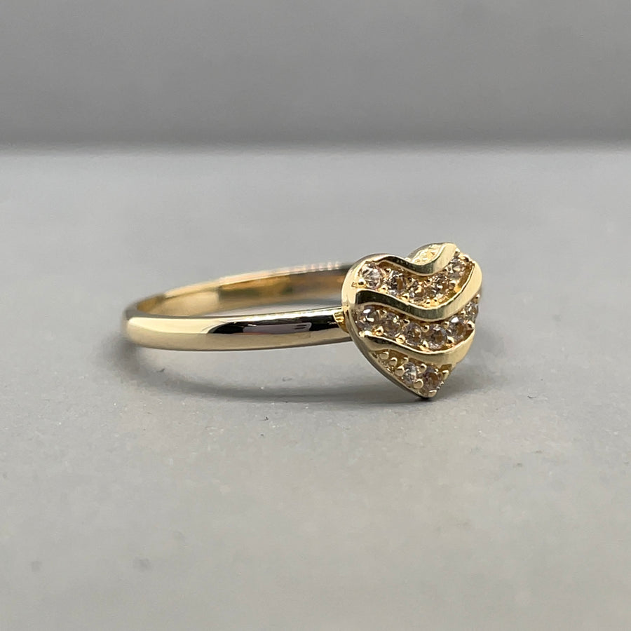 14ct Yellow Gold Cubic Zirconia Heart Ring - Size L