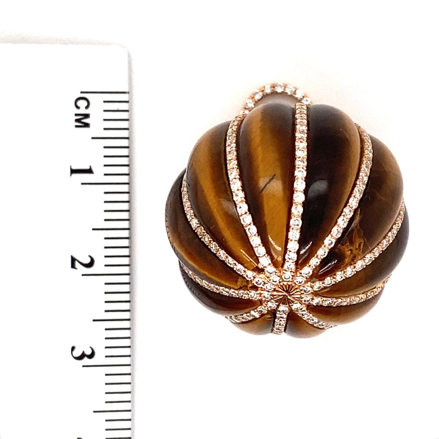 18ct Yellow Gold Tigers Eye and Diamond Ball Pendant (c. 1.55ct)
