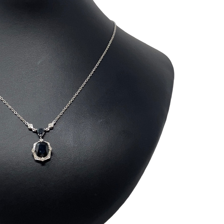 9ct White Gold Diamond and Sapphire Necklace (c. 0.20ct) (19")