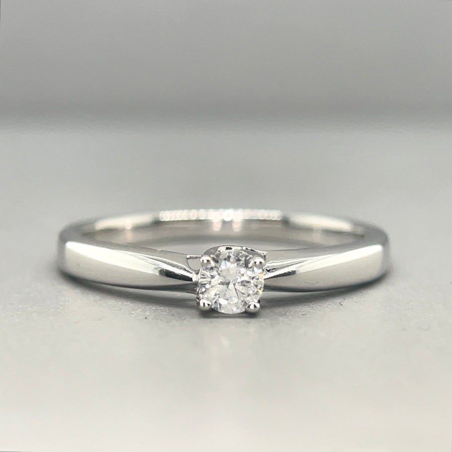 9ct White Gold Single Stone Diamond Ring and Matching Ring Set (c. 0.15ct) - Size L