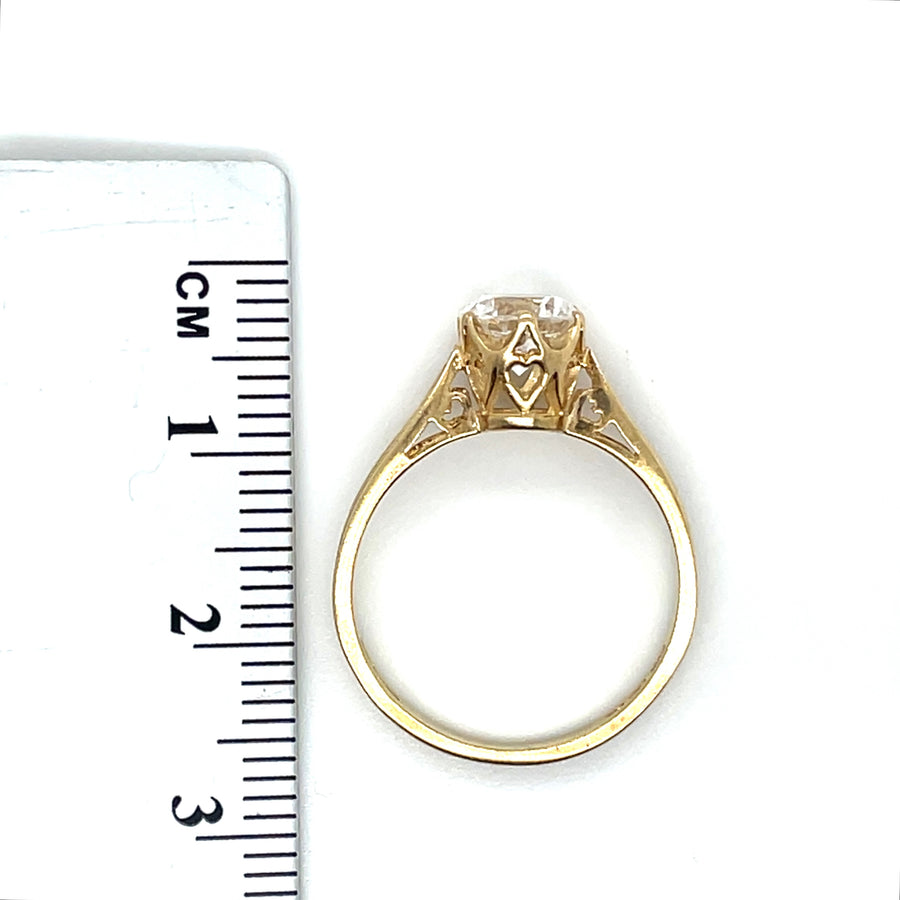 14ct Yellow Gold Single Stone Cubic Zirconia Ring - Size M