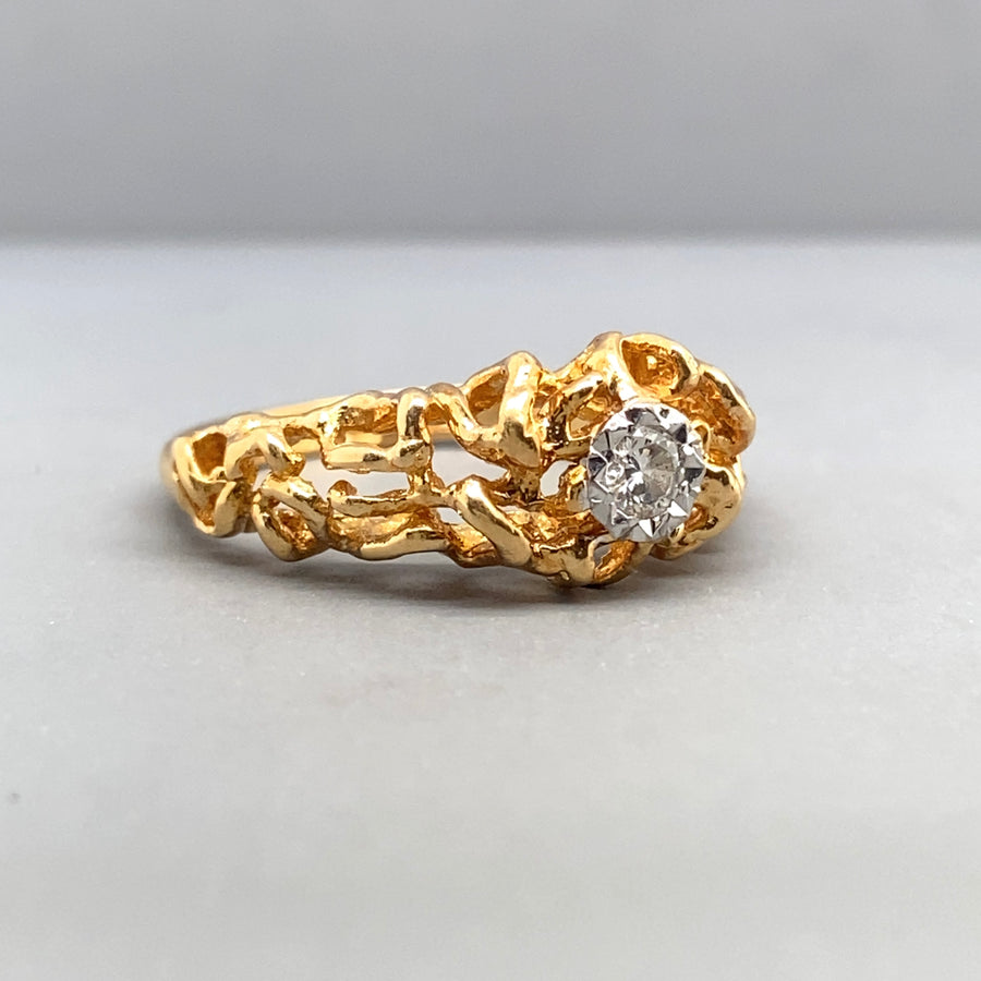 18ct Yellow Gold Single Stone Fancy Diamond Set Ring - Size M