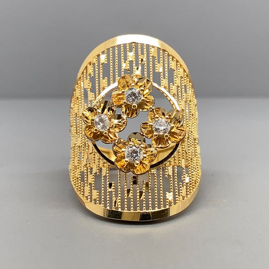 18ct Yellow Gold Fancy Cubic Zirconia Flower Ring - Size P 1/2 (NEW!)
