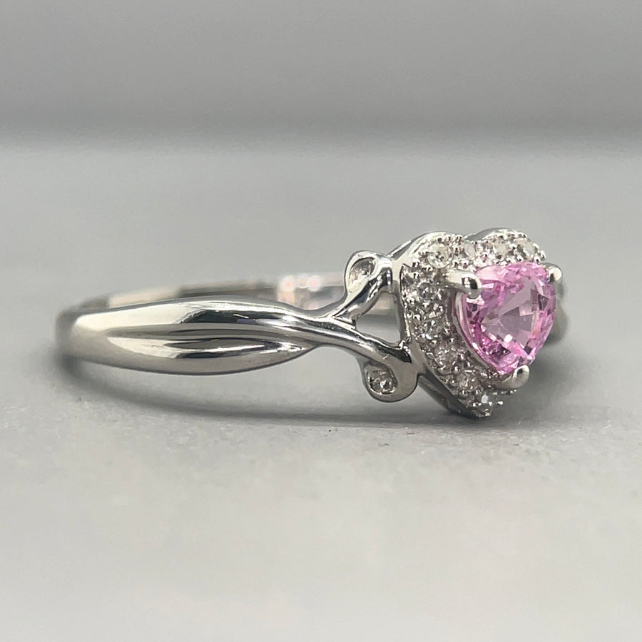 9ct White Gold Diamond and Pink Topaz Ring - Size M