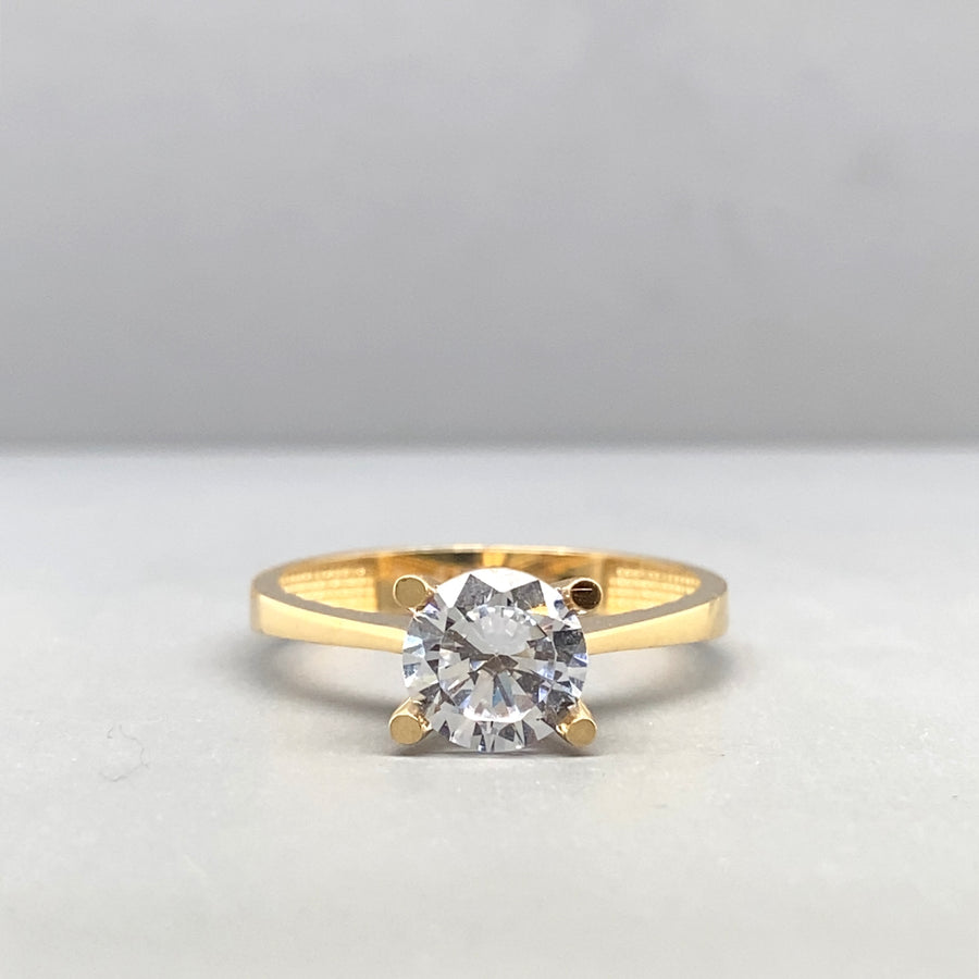 14ct Yellow Gold Single Stone Cubic Zirconia Ring - Size P