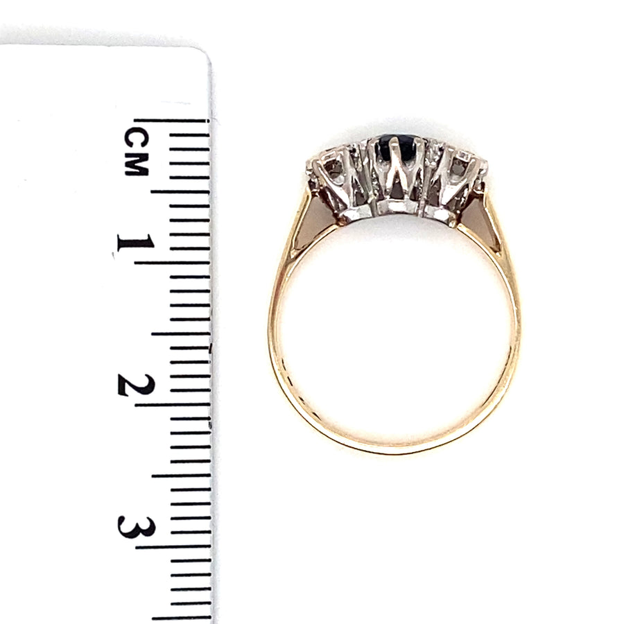 9ct Yellow Gold Diamond and Sapphire Three Stone Ring - Size K 1/2