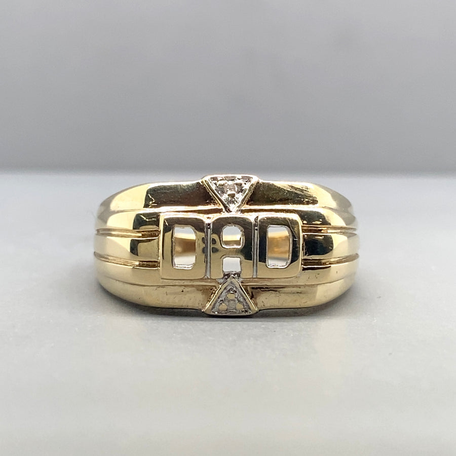 9ct Yellow Gold Diamond Set Dad Ring - Size S