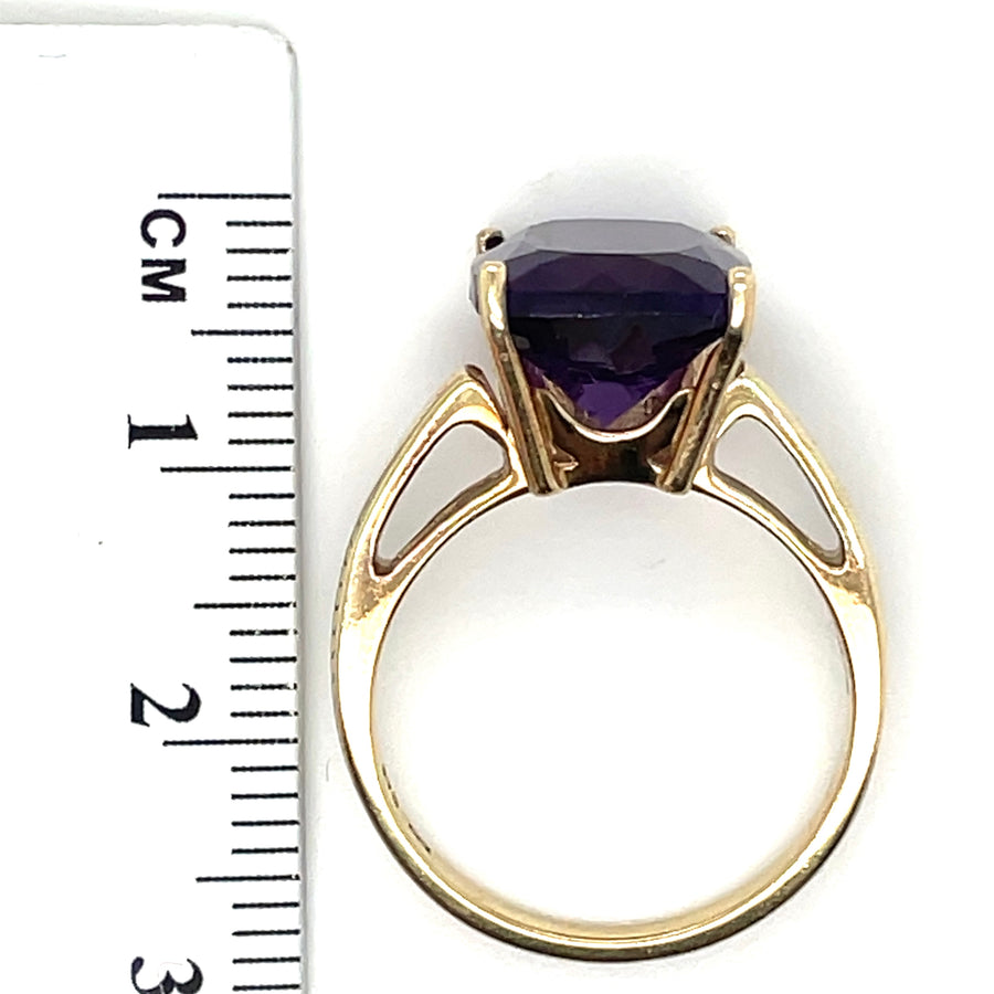 9ct Yellow Gold Single Stone Amethyst Ring - Size N